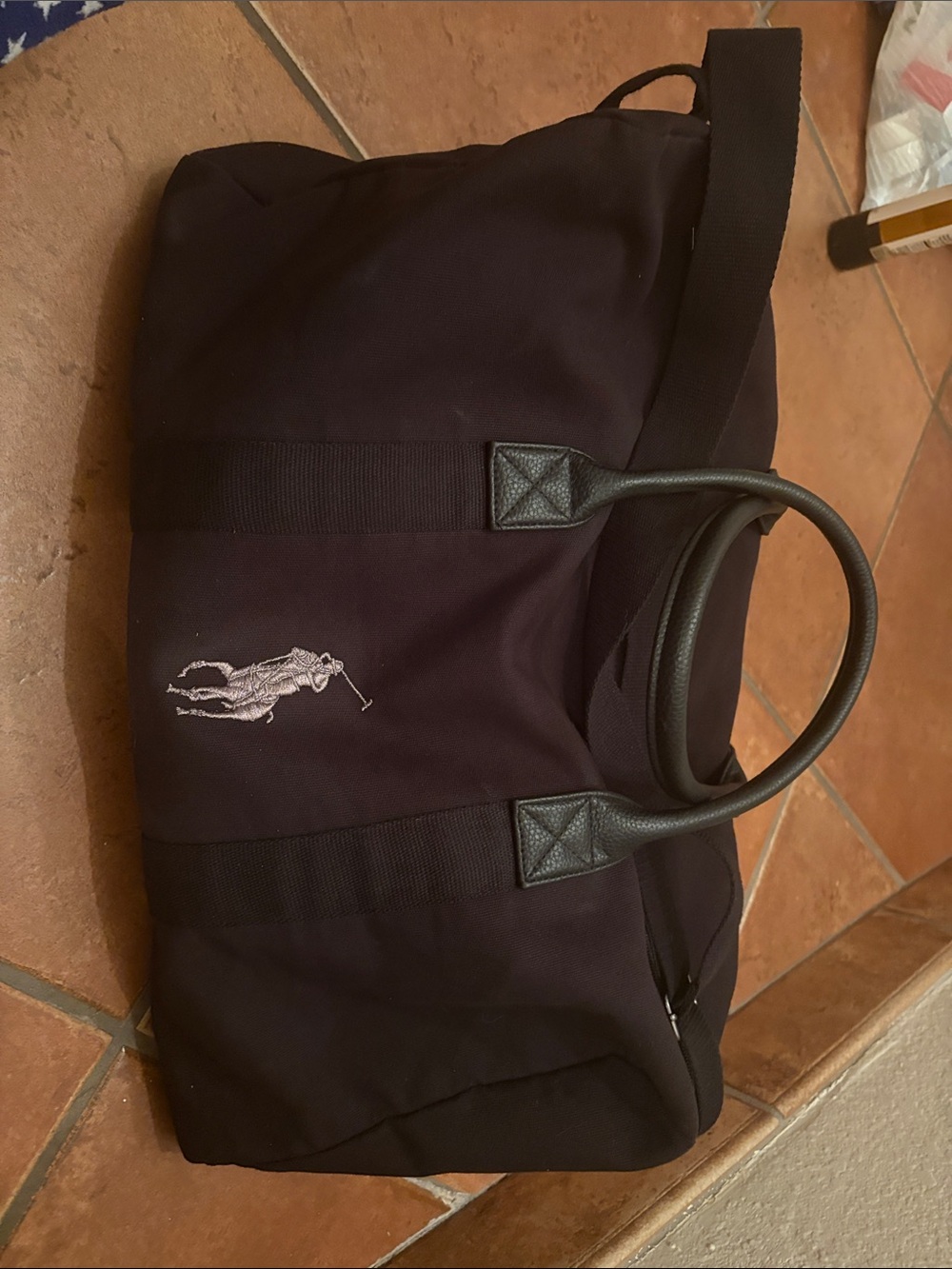 Ralph Lauren Black Canvas Duffel with Embroidered Polo Logo